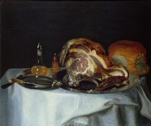 Stilleven met vlees en brood